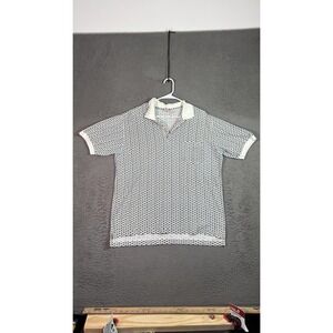 Vintage Windridge Polo‎ Shirt Mens XL White Blue Pattern Knit Short Sleeve 90s